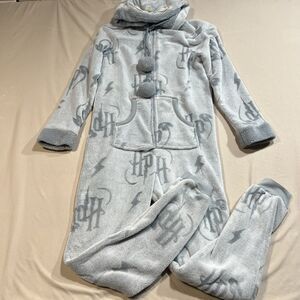 Harry Potter Wizarding World One-Piece Pajama Small S Grey Fleece Hoodie